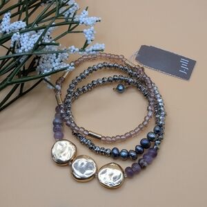 J. Jill Gold and Purple Beaded Stretch Bracelet Trio NWT